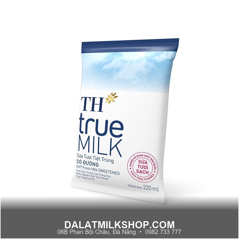 Sữa sạch TH True Milk có đường bịch giấy 220ml