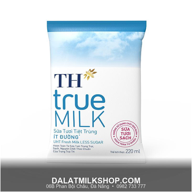 Sữa sạch TH True Milk ít đường bịch giấy 220ml