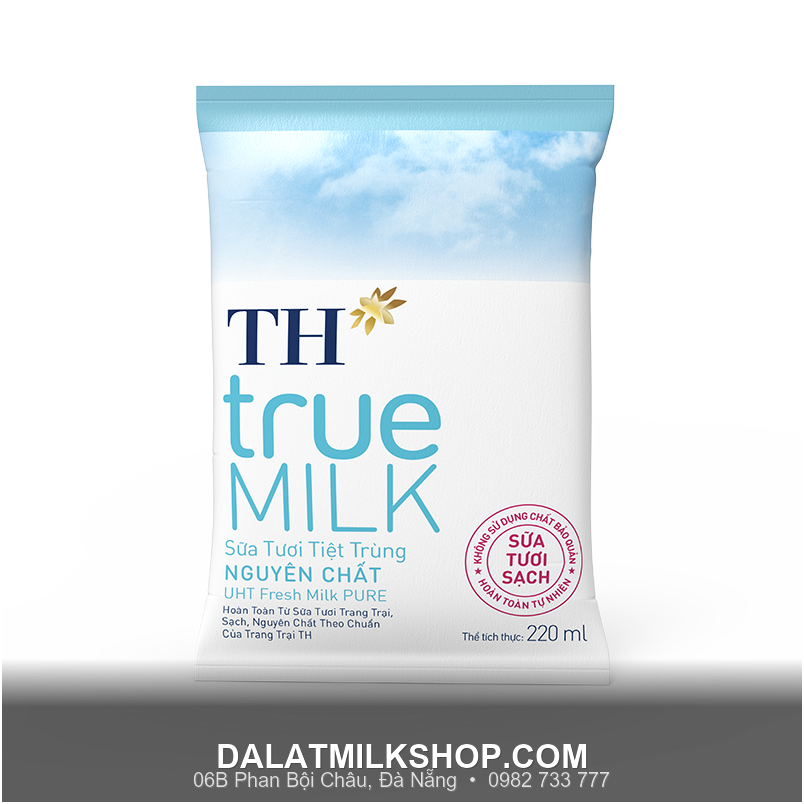 Sữa sạch TH True Milk nguyên chất bịch giấy 220ml