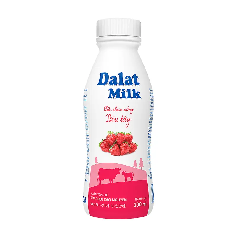 Sữa chua uống Dalatmilk tại Đà Nẵng — có đường, vị dâu, lên men