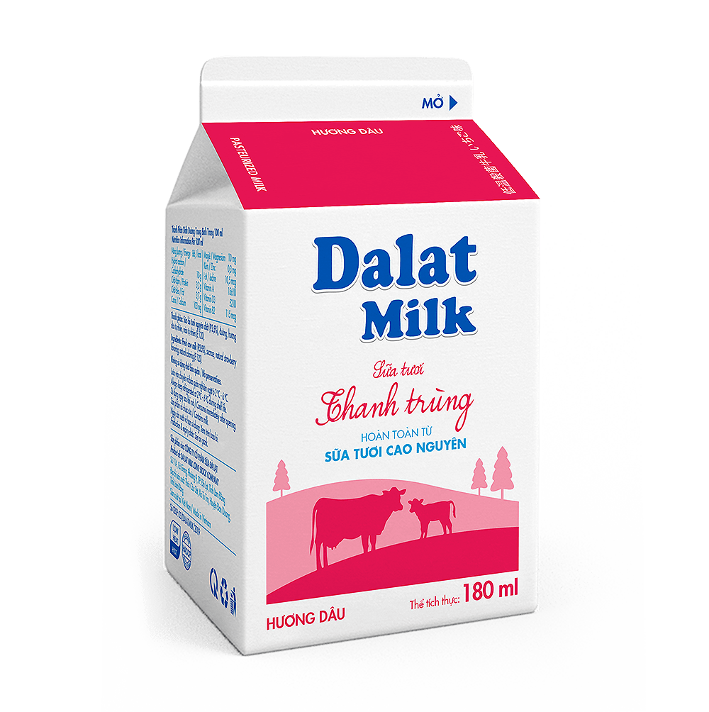 Sữa Tươi Thanh Trùng Hương Dâu Dalatmilk 180ml