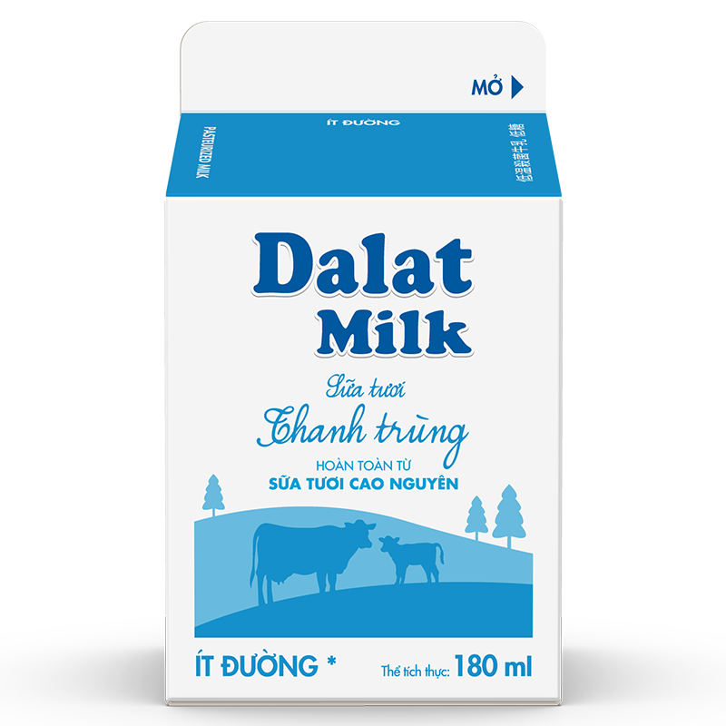 Hộp Sữa Tươi Thanh Trùng Ít Đường Dalatmilk 180ml