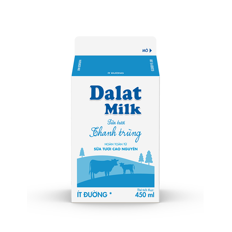 Hộp Sữa Tươi Thanh Trùng Ít Đường Dalatmilk 450ml