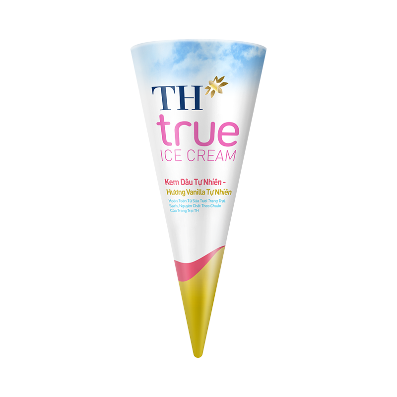 Kem ốc quế dâu - hương vanilla tự nhiên TH True Ice Cream