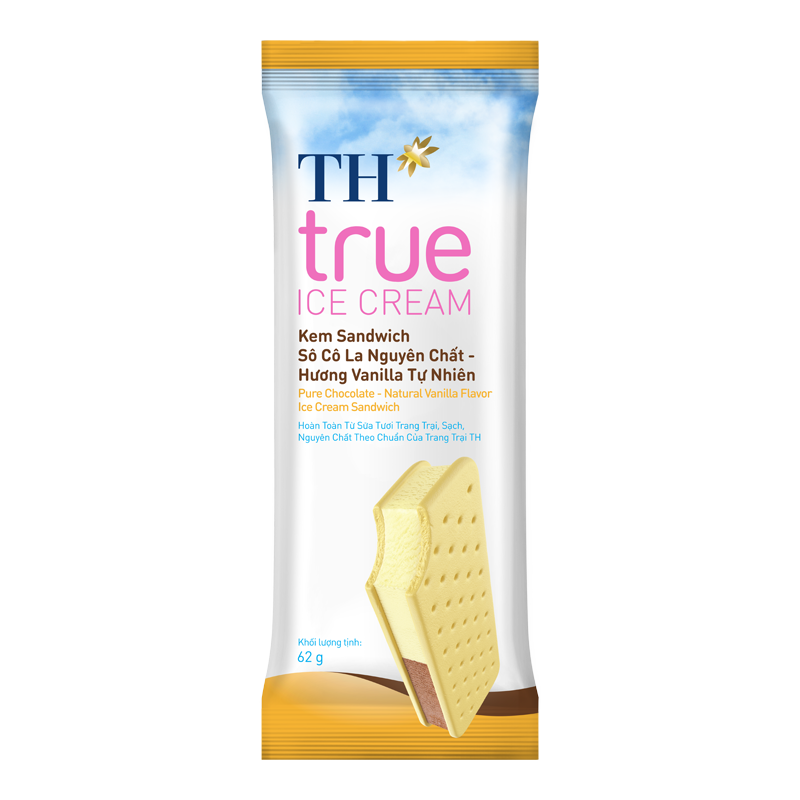 Kem sandwich sô cô la - hương vanilla tự nhiên TH True Ice Cream