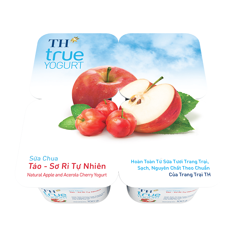 Hộp sữa chua ăn táo - sơ ri tự nhiên 100g TH true YOGURT