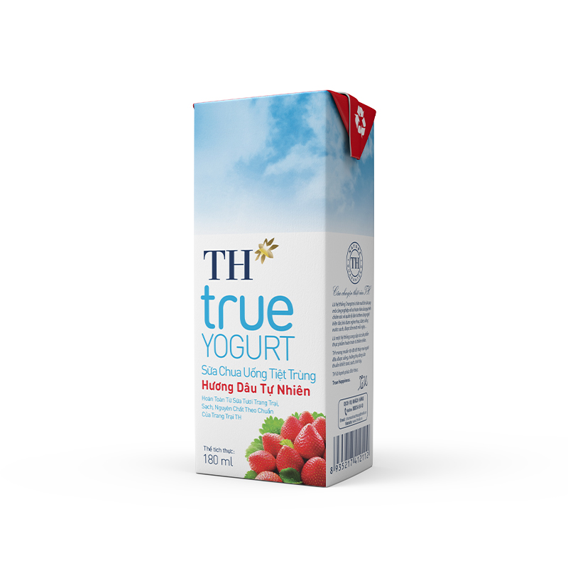 Chai sữa chua uống tiệt trùng hương dâu tự nhiên 180ml TH true YOGURT