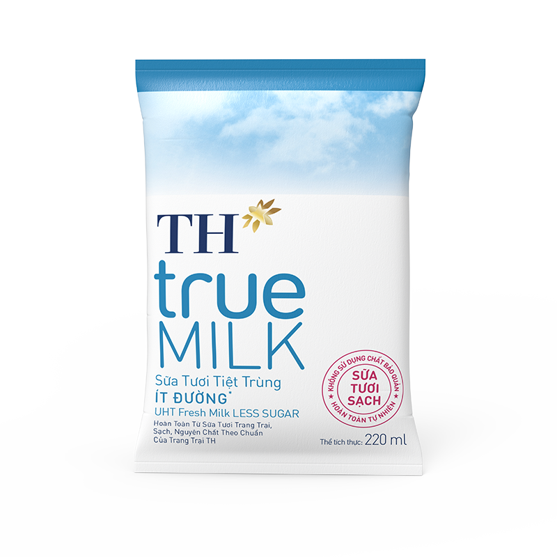 Bịch sữa tươi sạch ít đường 220ml TH True Milk