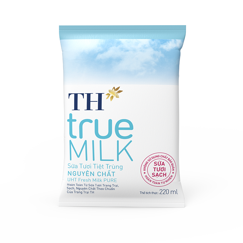 Bịch sữa tươi sạch nguyên chất 220ml TH True Milk