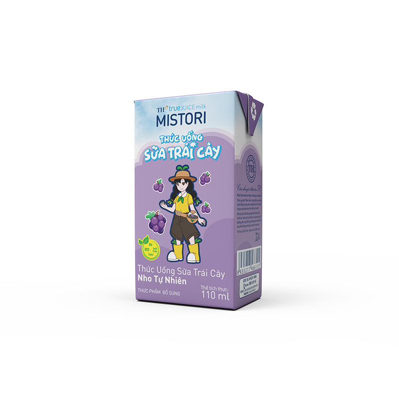 Hộp thức uống sữa trái cây nho tự nhiên 110ml TH true JUICE milk MISTORI