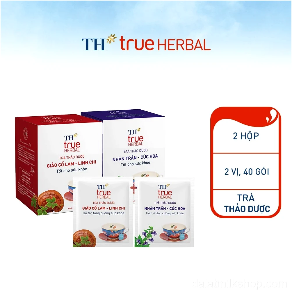 Bộ 2 hộp trà thảo dược TH true HERBAL Giảo cổ lam – Linh chi Trà Nhân trần – Cúc hoa (40 gói)