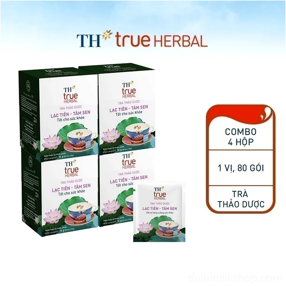 Combo 4 hộp trà thảo dược TH true HERBAL Lạc Tiên – Tâm Sen (80 gói)