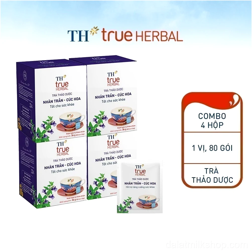 Combo 4 hộp trà thảo dược TH true HERBAL Nhân Trần – Cúc Hoa (80 gói)