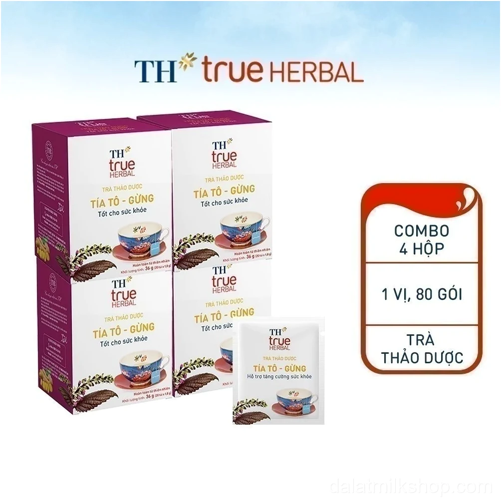 Combo 4 hộp trà thảo dược TH true HERBAL Tía tô – Gừng (80 gói)