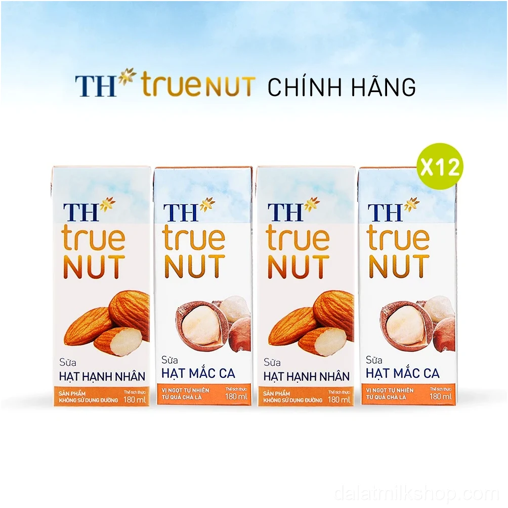 Combo mix 12 lốc sữa hạt mắc ca hạnh nhân TH True Nut (180ml x 48 hộp)
