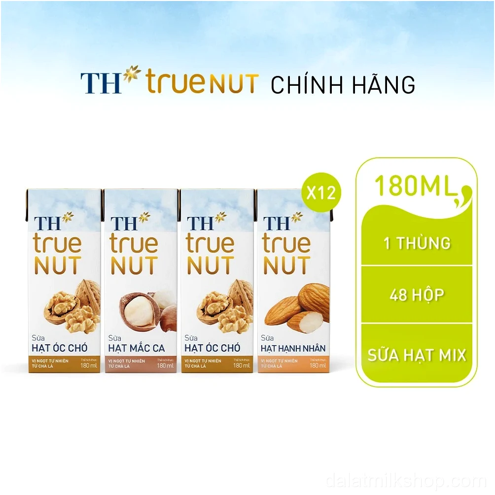 Combo mix 12 lốc sữa hạt óc chó mắc ca hạnh nhân TH true NUT (180ml x 48 hộp)