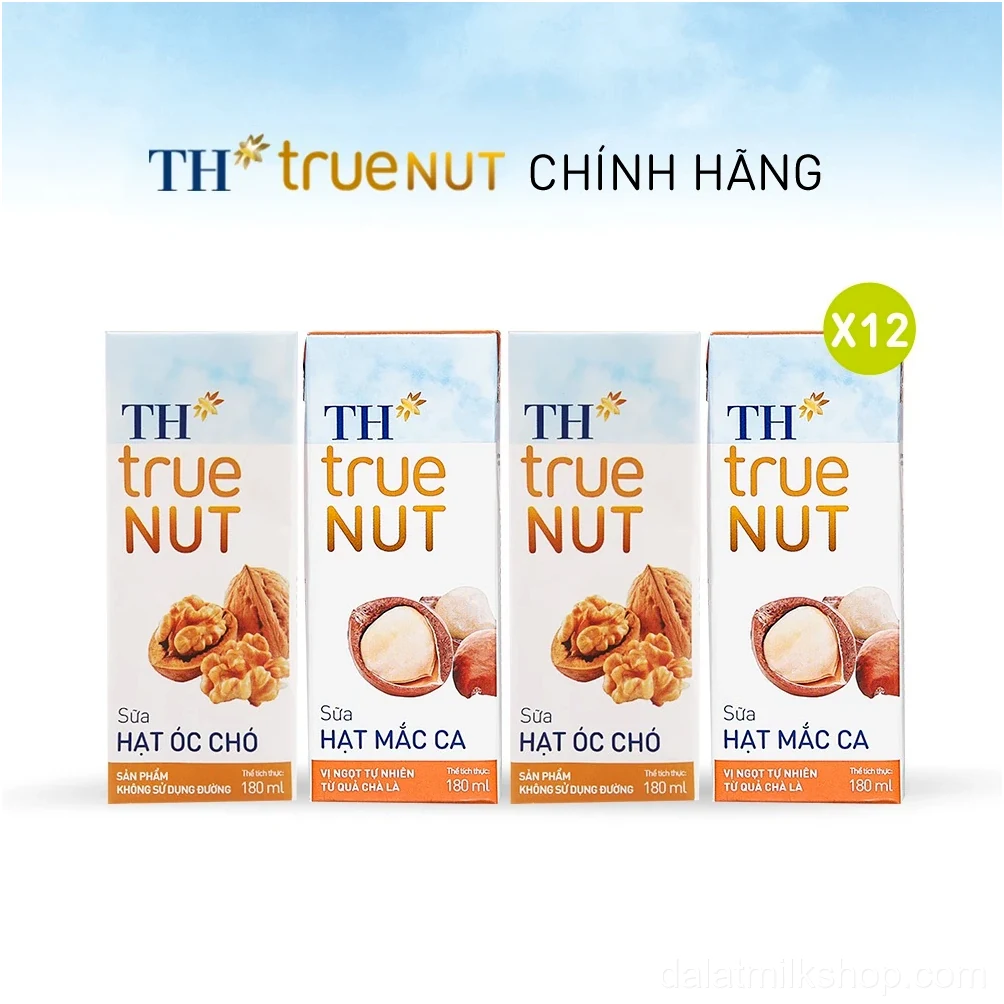 Combo mix 12 lốc sữa hạt óc chó mắc ca TH True Nut (180ml x 48 hộp)