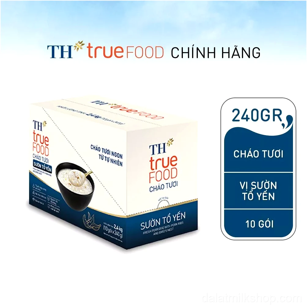 Hộp 10 gói cháo tươi sườn tổ yến TH true FOOD 240 gr (240 gr x 10 gói)