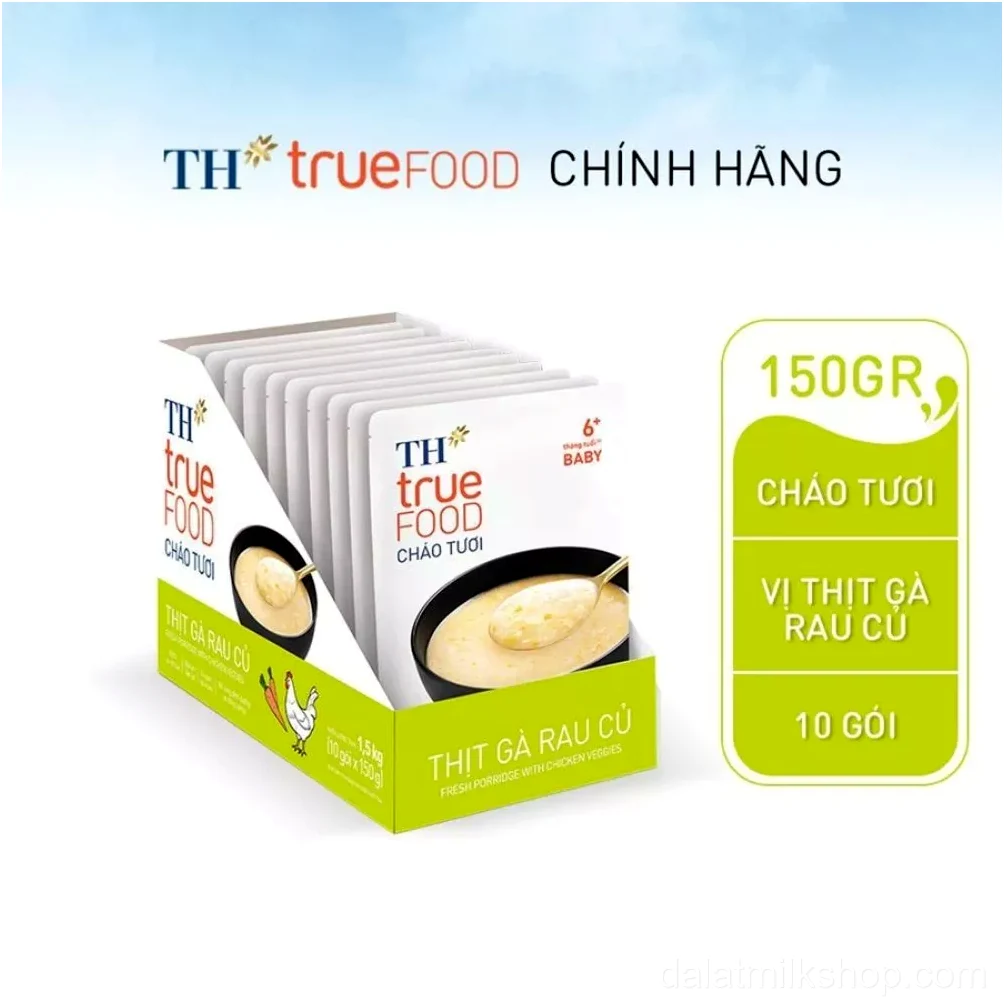 Hộp 10 gói Cháo tươi thịt gà rau củ TH true Food 150 g (150 g x 10 gói)