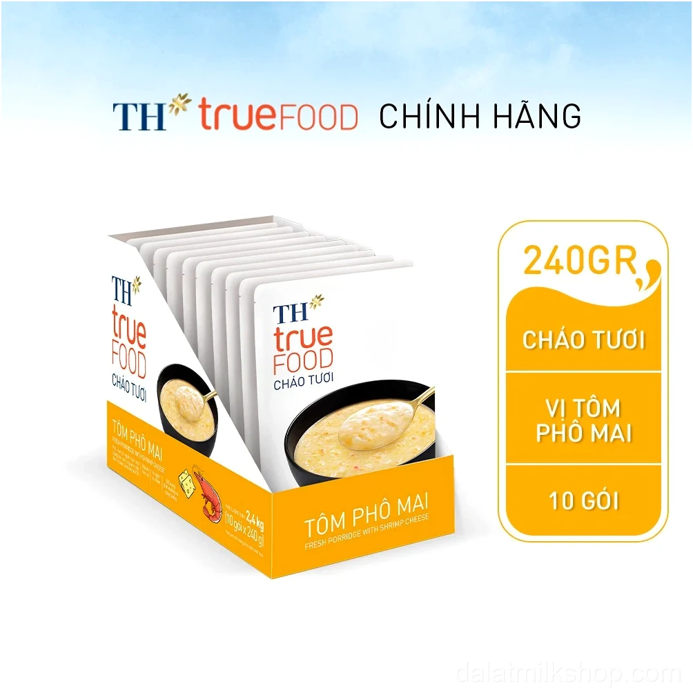 Hộp 10 gói Cháo tươi tôm phô mai TH true Food 240 