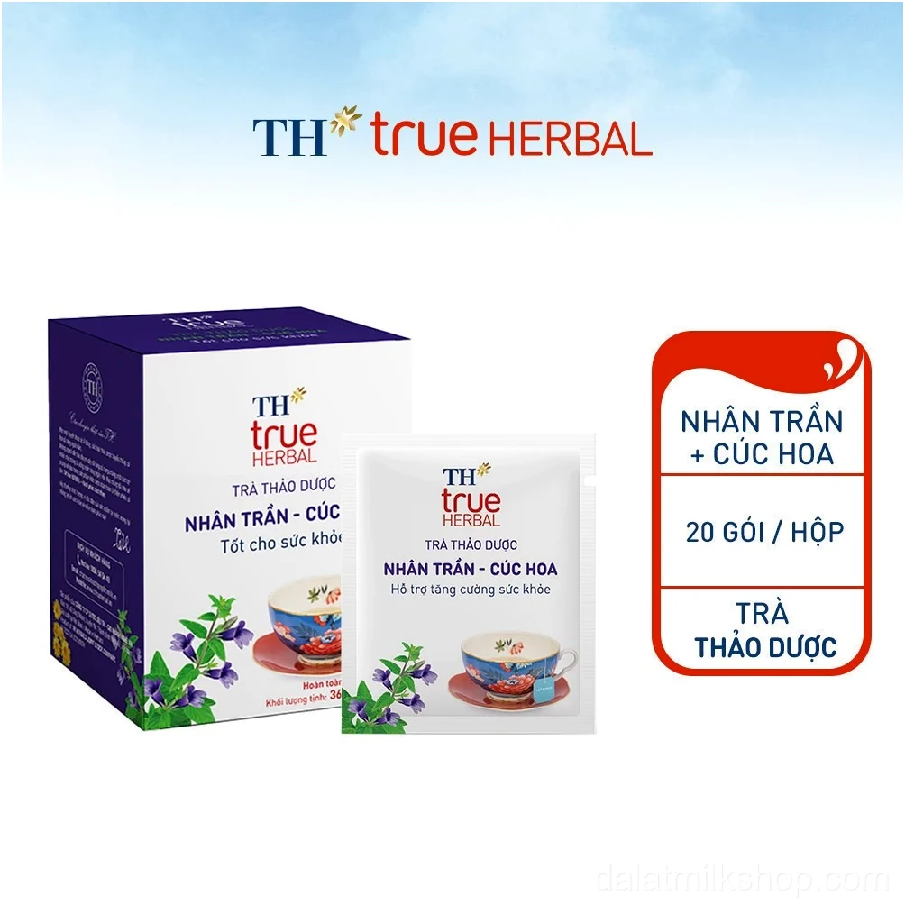 Hộp trà thảo dược TH true HERBAL Nhân trần Cúc hoa (20 gói)