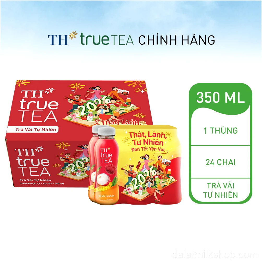 Thùng 24 chai Trà Vải Tự Nhiên TH true TEA 350ml (24 x 350ml)