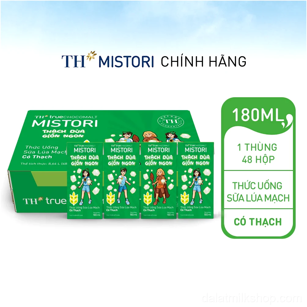 Thùng 48 hộp Sữa Lúa mạch Có Thạch TH true CHOCOMALT MISTORI 180ml