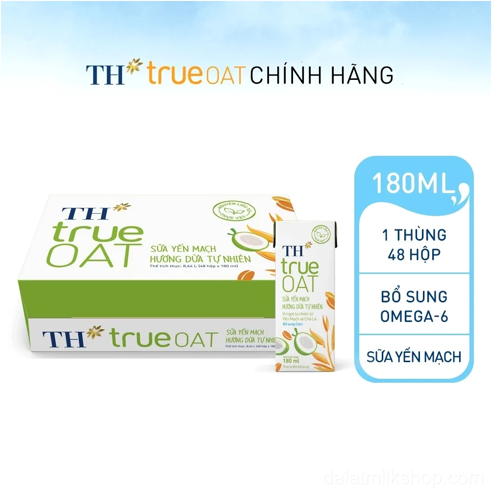 Thùng 48 hộp Sữa Yến Mạch Hương Dừa Tự Nhiên TH true OAT 180ml (180 ml x 48)