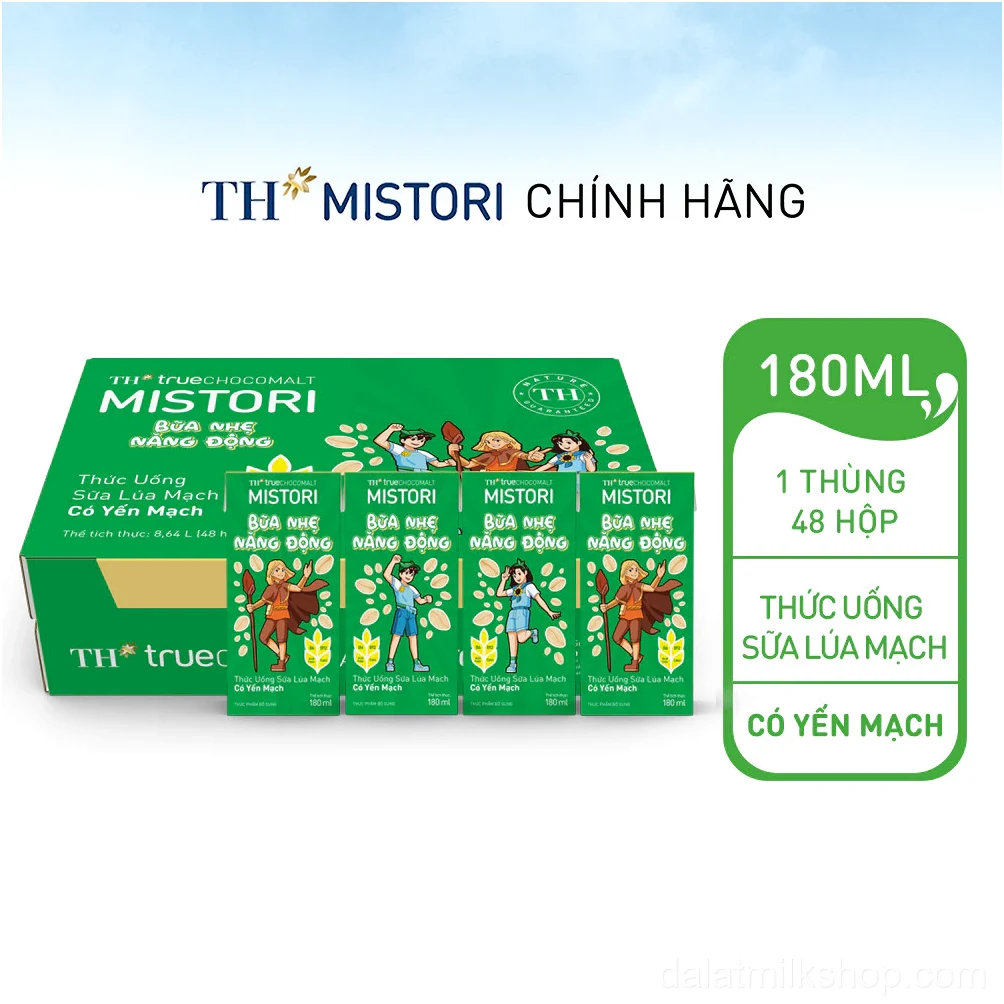 Thùng 48 hộp thức uống Sữa Lúa mạch Có Yến mạch TH true CHOCOMALT MISTORI 180 ml (180 ml x 48)