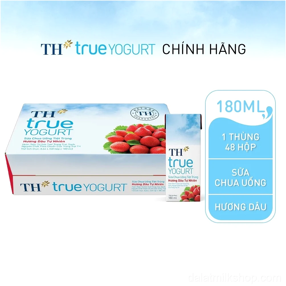 Thùng Sữa Chua Uống Tiệt Trùng Hương Dâu TH True Yogurt milk 180ml (48 Hộp)