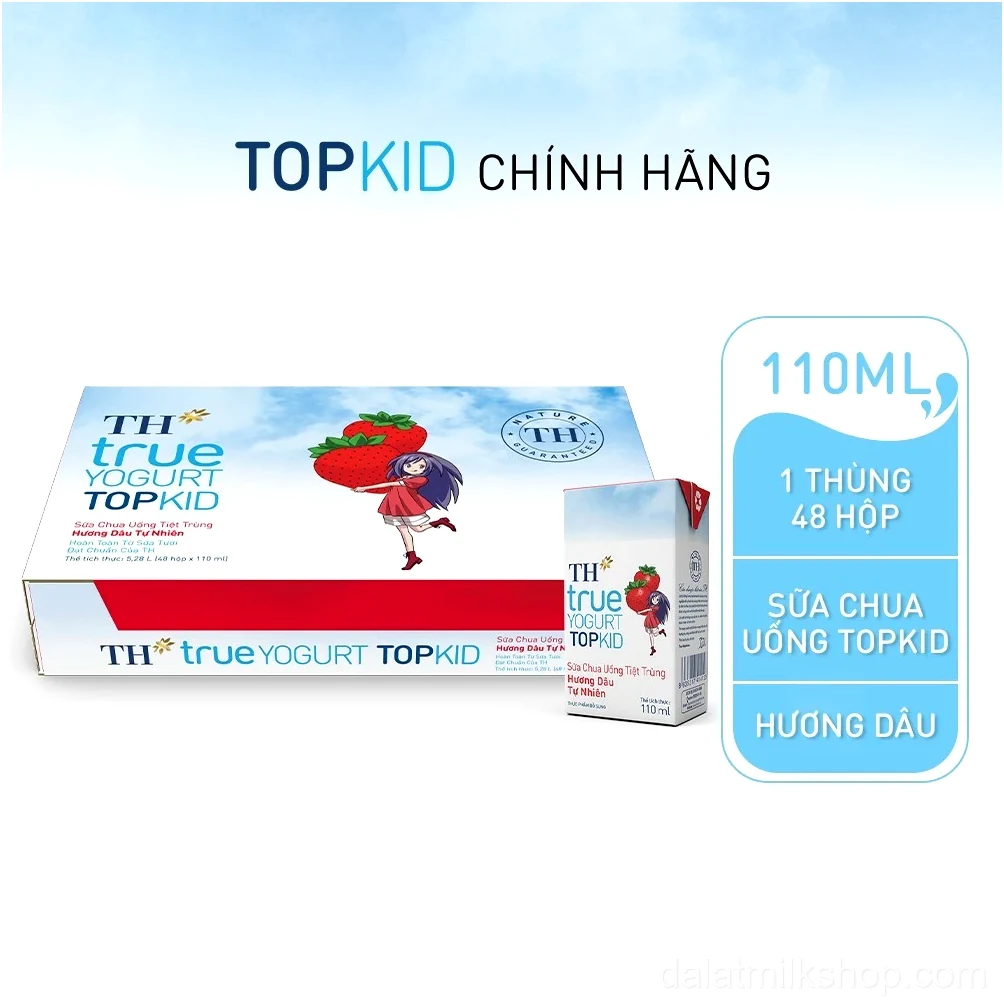 Thùng Sữa Chua Uống Tiệt Trùng TH true YOGURT TOPKID milk Hương Dâu 110ml (48 Hộp)