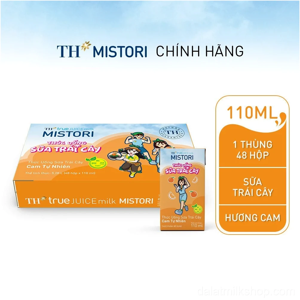 Thùng Thức uống Sữa trái cây TH true JUICE milk MISTORI Cam tự nhiên 110 ml x 48 hộp